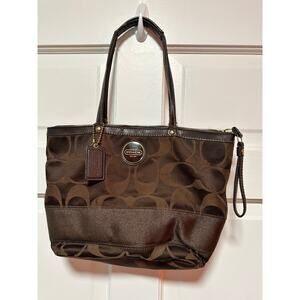 Coach Brown Canvas Logo Shoulder Tote Bag